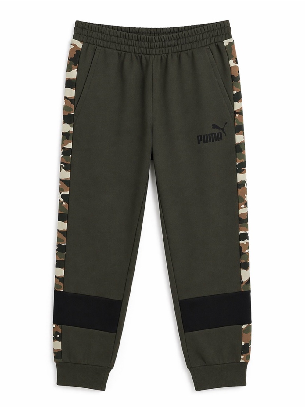 Puma Olive Green Joggers with Camo Side Stripes | Medium